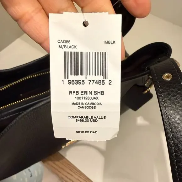 Coach Erin Shoulder Bag Leather CAQ86 Refined pebble leather Gold Black NWT - Picture 6 of 6